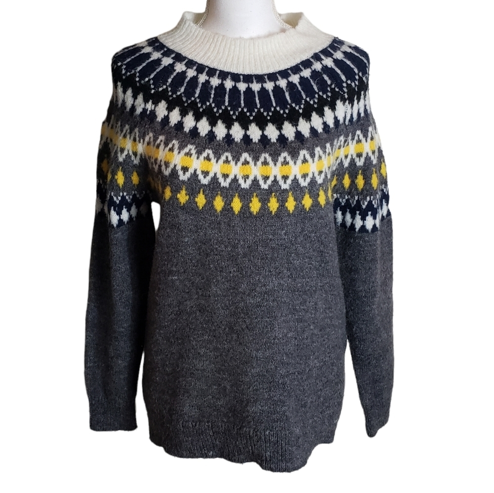 Stitch Fix RD Style Fair Isle Knit Sweater Size Small Gray Yellow Cozy Fall